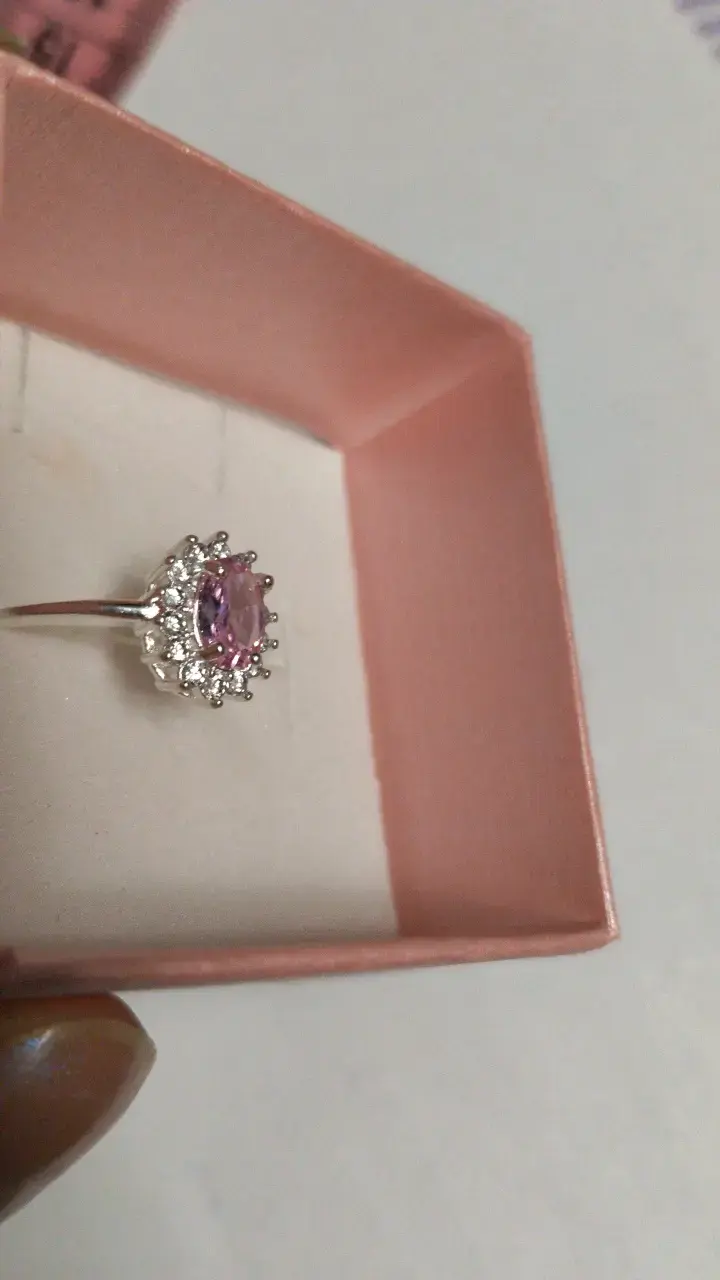 Anillo de plata con piedra rosa y circonitas - 2