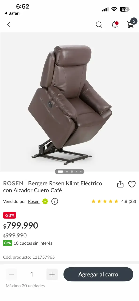 Sillón bergere reclinable de cuero marrón eléctric - 4