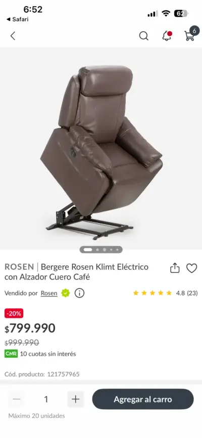 Sillón bergere reclinable de cuero marrón eléctric - miniatura 4