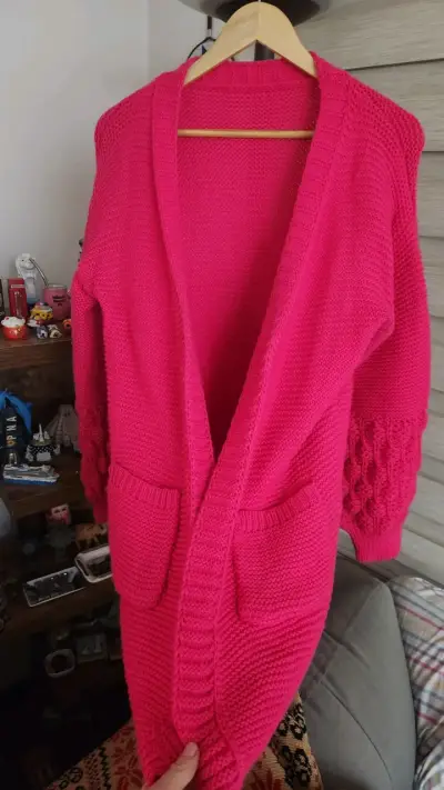 Cardigan tejido fucsia talla única - miniatura 2