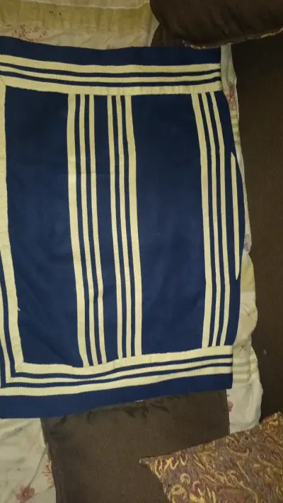 Manta de huaso azul con líneas color crema - miniatura 1