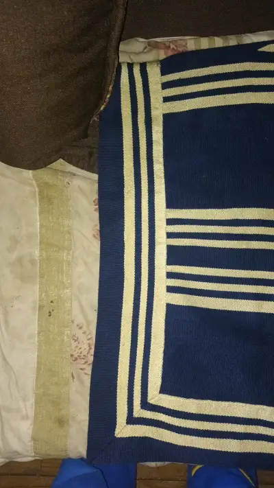 Manta de huaso azul con líneas color crema - miniatura 2