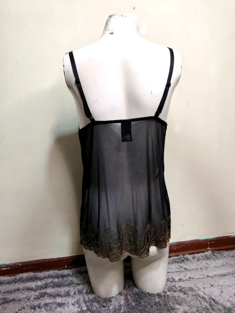 Babydoll negro con encaje dorado - 5