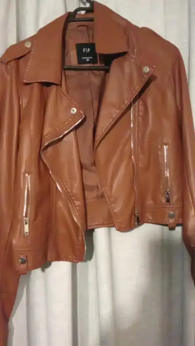 Chaqueta de cuero sintético marrón FSP - miniatura 1