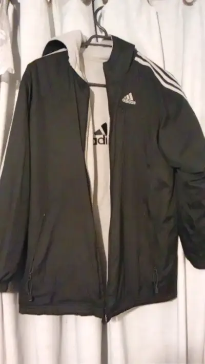 Polerón Adidas gris con capucha reversible parca - miniatura 3