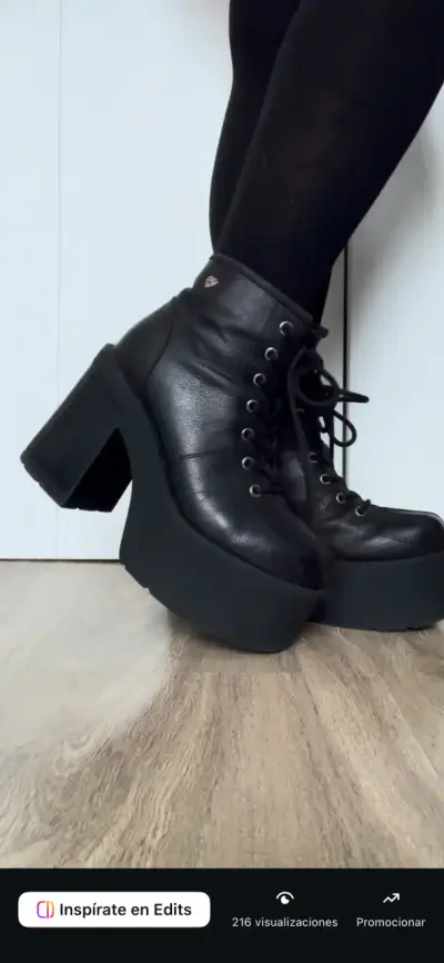 Botines de plataforma negros con cordones 38 - miniatura 1