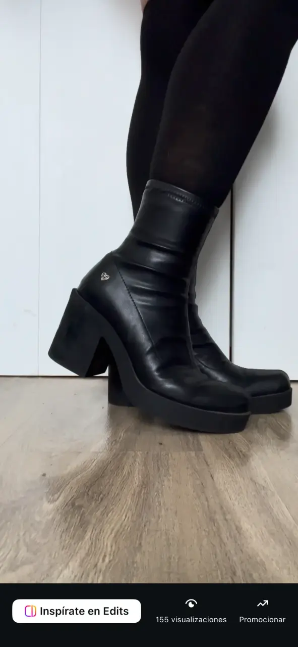 Botines de cuero negro con tacón alto 38 - 1
