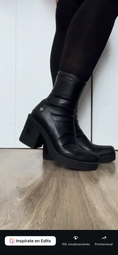 Botines de cuero negro con tacón alto 38 - miniatura 1