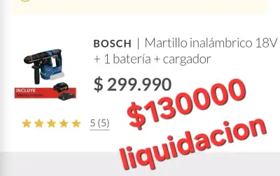 Martillo inalámbrico Bosch 18V con batería y cargador - miniatura 1