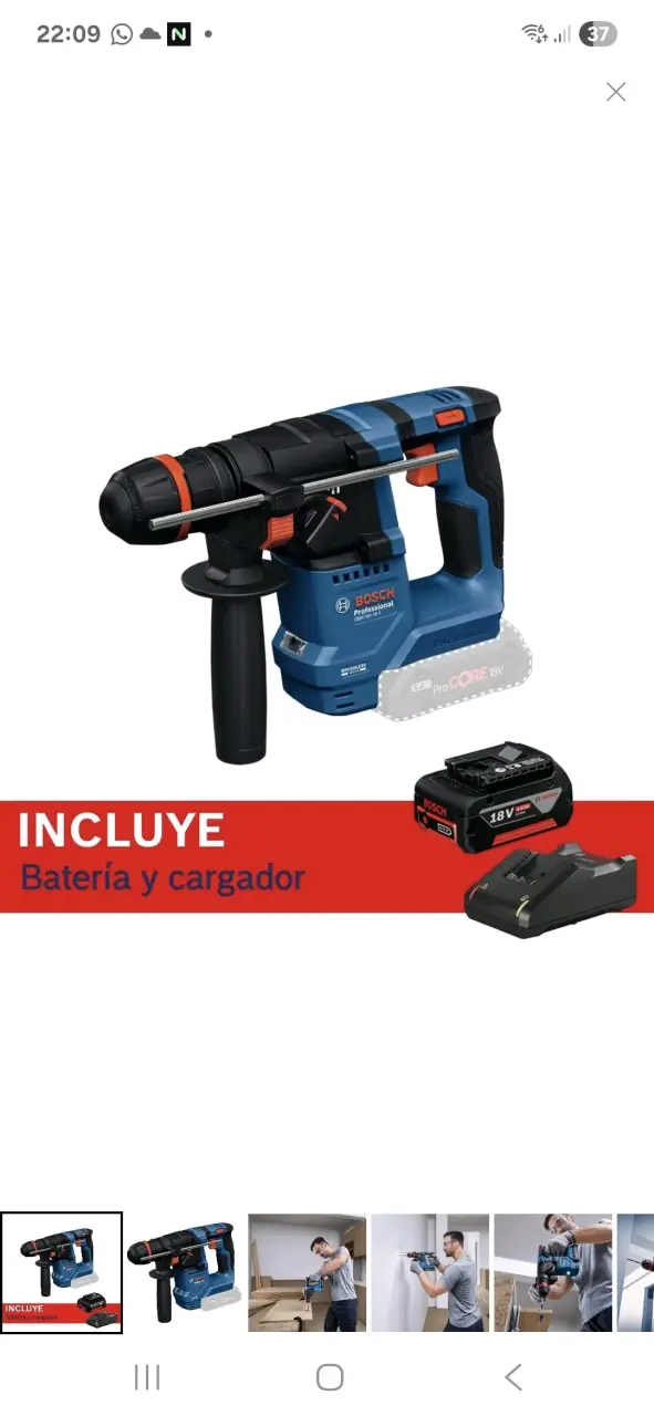 Martillo inalámbrico Bosch 18V con batería y cargador - 2