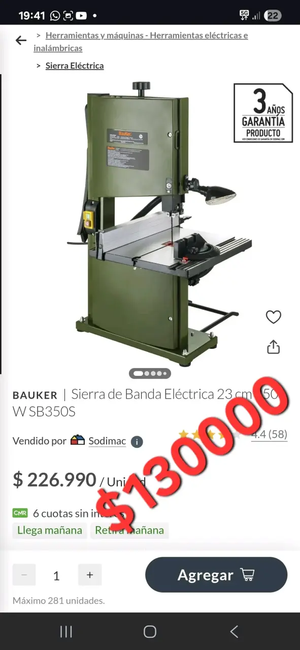 Sierra de banda eléctrica Bauker - 1