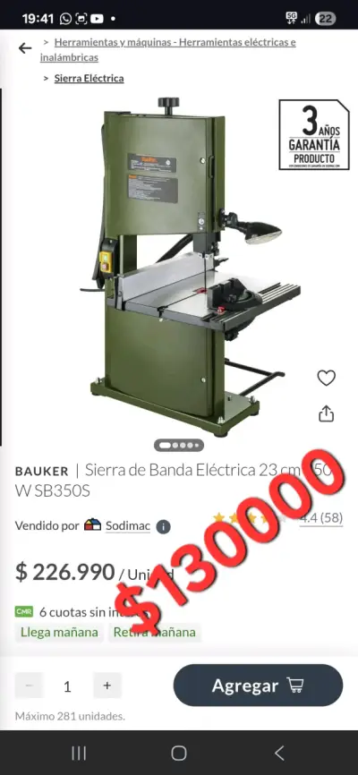 Sierra de banda eléctrica Bauker - miniatura 1
