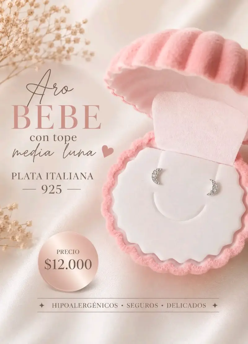 Aros bebé plata italiana 925 media luna - 1