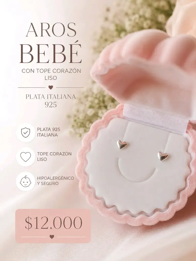 Aros bebé plata italiana 925 media luna - 2