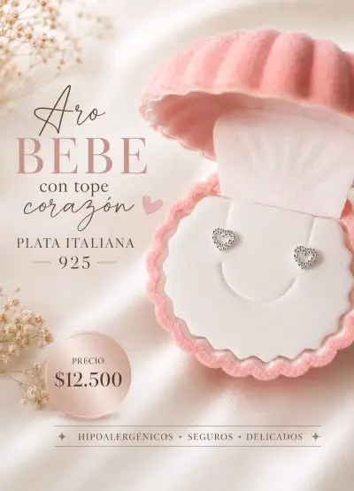 Aros de bebé con tope corazón en plata 925 - miniatura 1