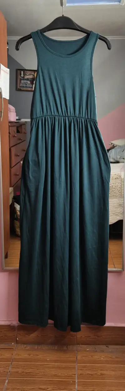 Vestido largo verde sin mangas - miniatura 1