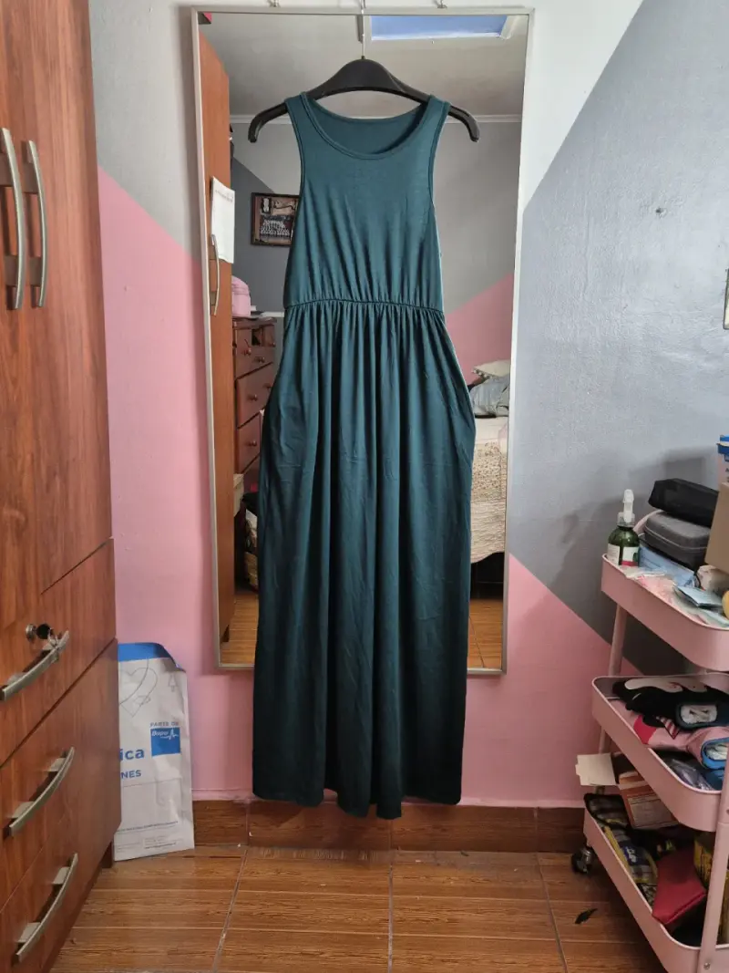 Vestido largo verde sin mangas - 2