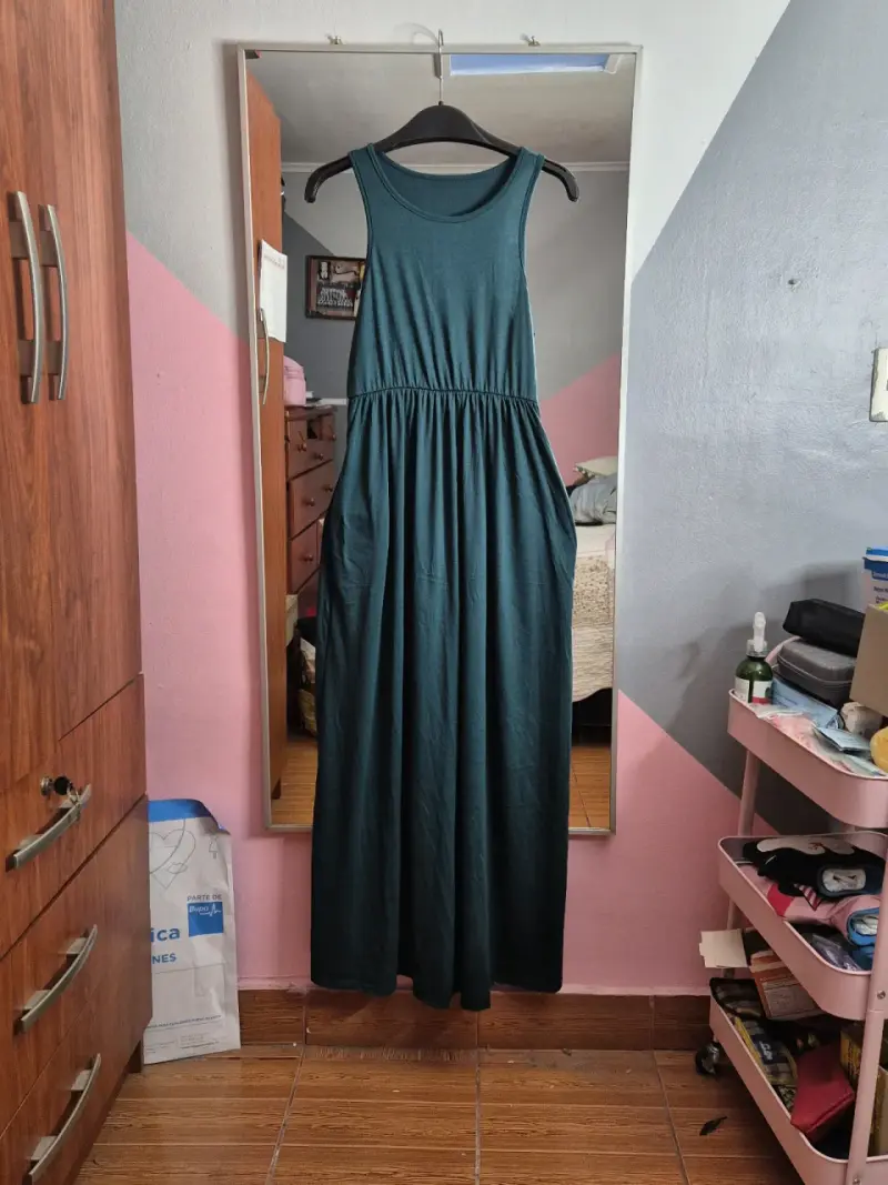 Vestido largo verde sin mangas - 3