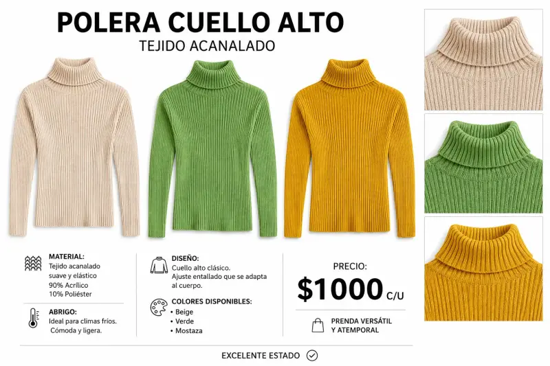Polera cuello alto tejido acanalado
