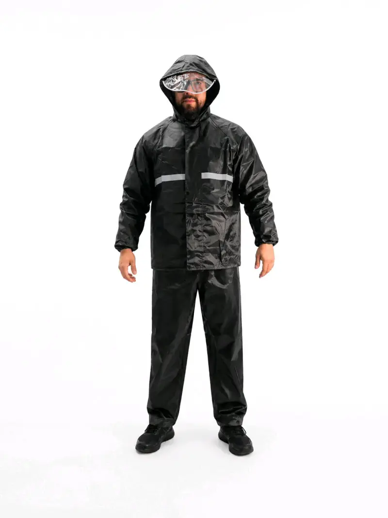 Traje para lluvia negro con capucha - 1