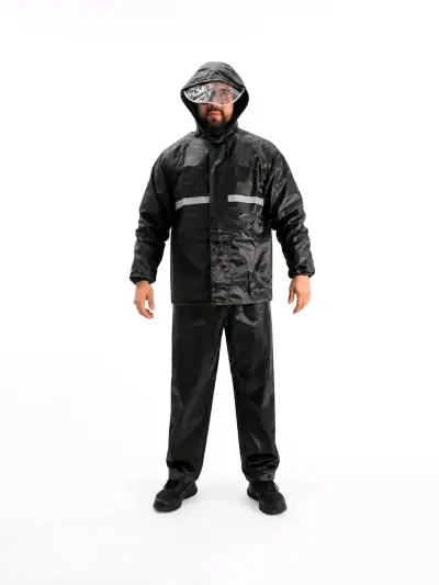 Traje para lluvia negro con capucha - miniatura 1
