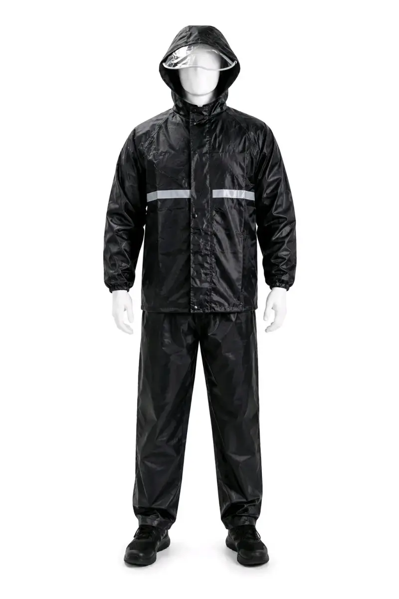Traje para lluvia negro con capucha - 2