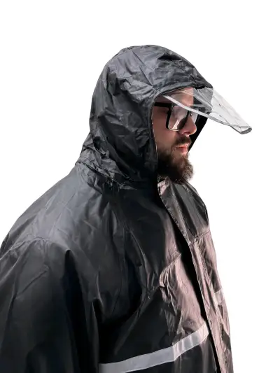 Traje para lluvia negro con capucha - miniatura 3