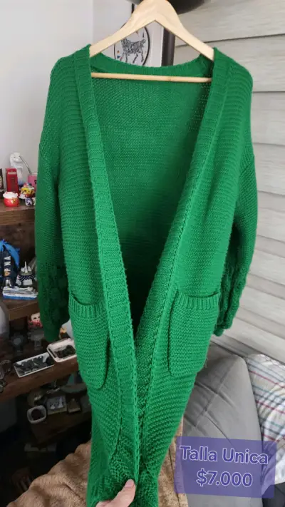 Cardigan verde de punto con bolsillos - miniatura 1