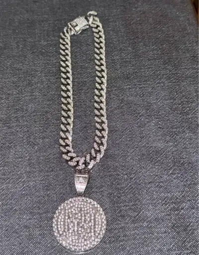 Collar de cadena gruesa con colgante brillante - miniatura 2