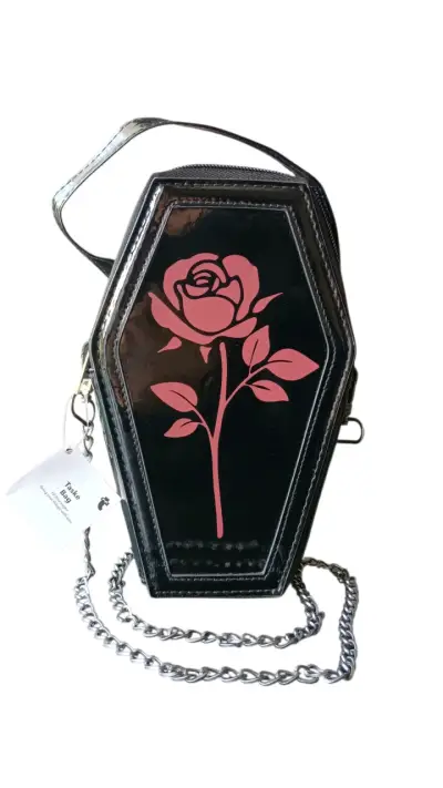 Bolso ataúd negro con diseño de rosa - miniatura 2