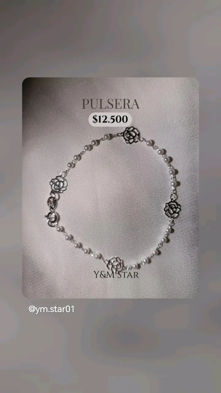 Pulsera de plata de perlas y rosas Y&M