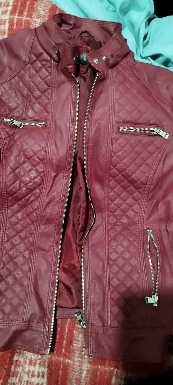 Chaqueta de ecocuero burdeos para mujer - 1