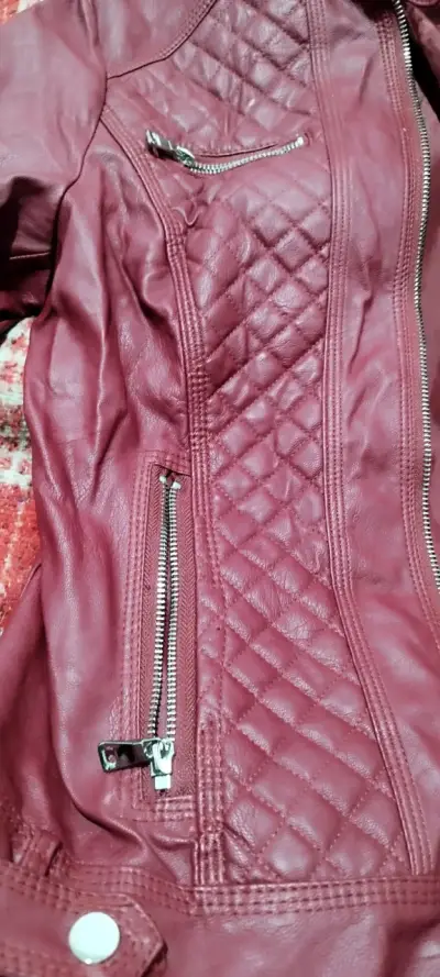 Chaqueta de ecocuero burdeos para mujer - miniatura 3