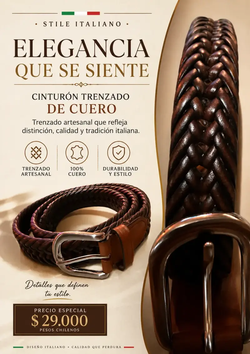 Cinturón trenzado de cuero estilo italiano - 1