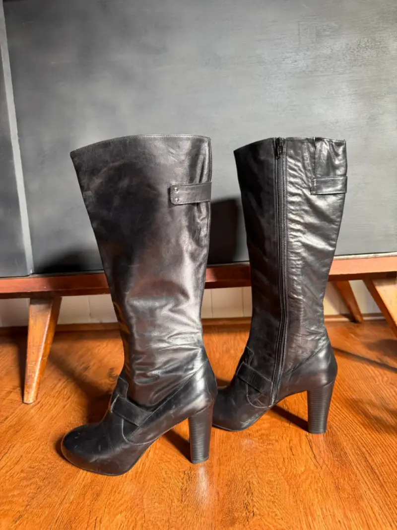 Botas de cuero negras con tacón alto - 3