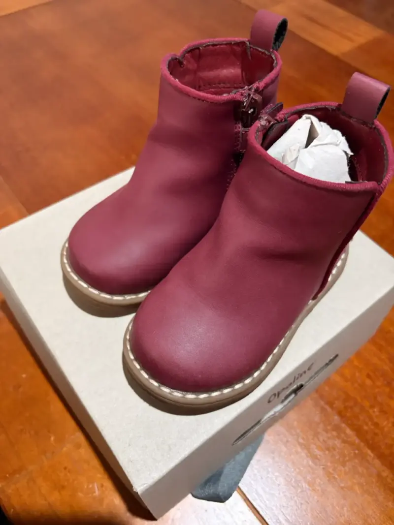 Botines de cuero burdeos para niña - 1