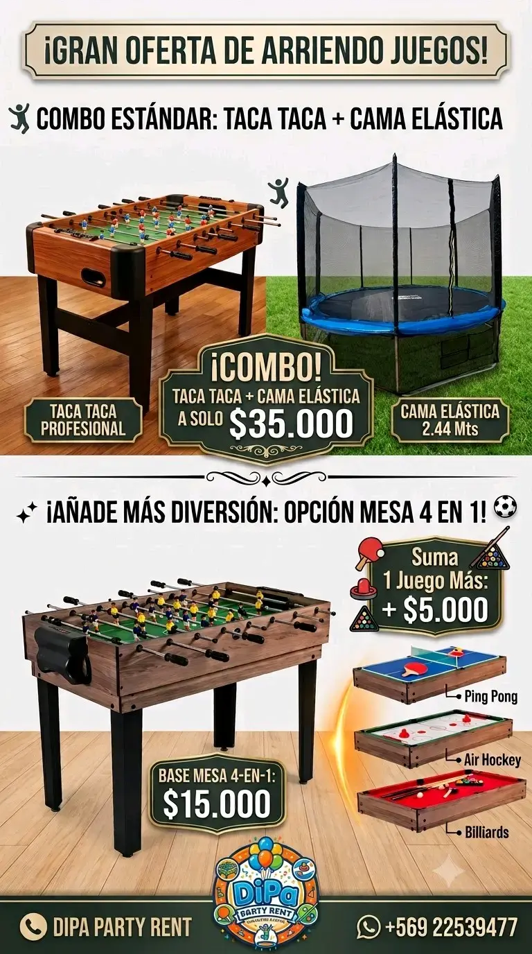 Combo arriendo taca taca y cama elástica