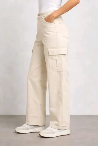 Jeans Bershka Wide Leg Tiro Alto Color Crema, 40 - miniatura 3