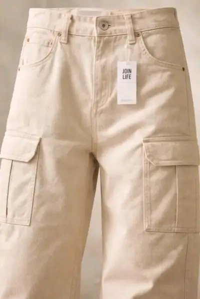 Jeans Bershka Wide Leg Tiro Alto Color Crema, 40 - miniatura 4