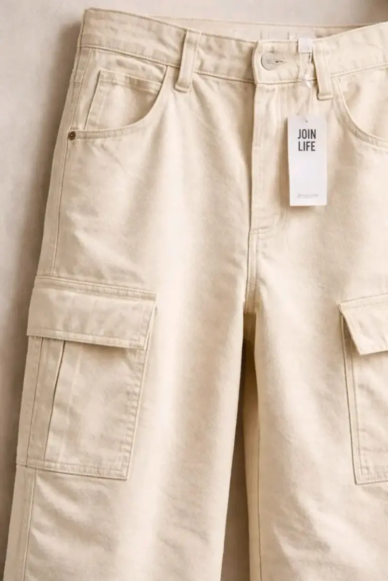 Jeans Bershka Wide Leg Tiro Alto Color Crema, 40 - 5