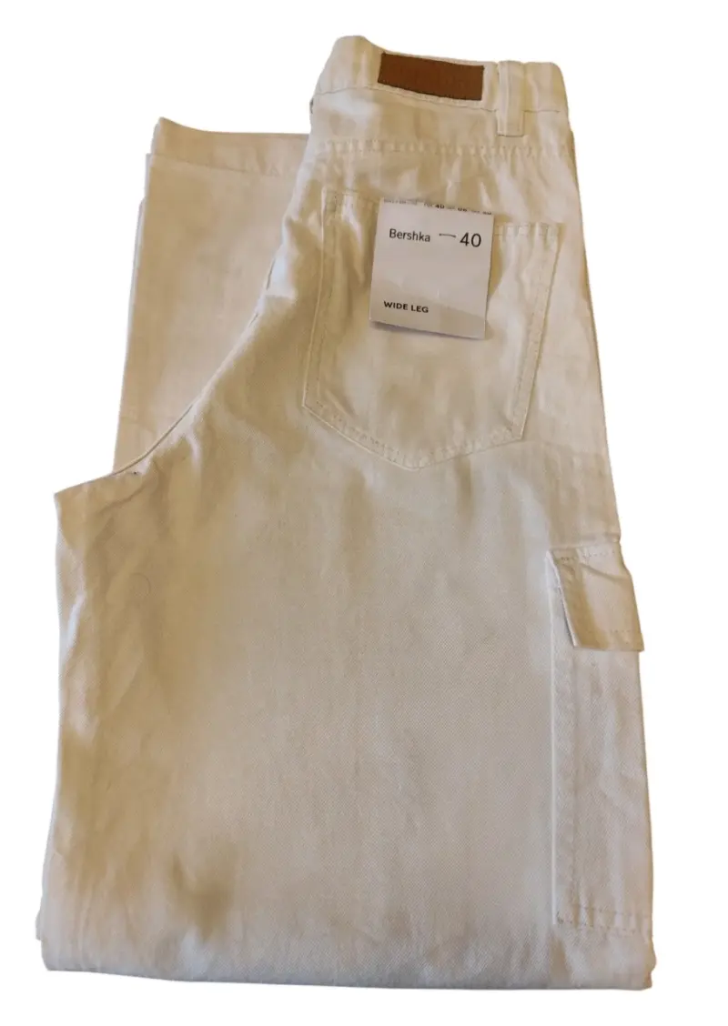 Jeans Bershka Wide Leg Tiro Alto Color Crema, 40 - 6