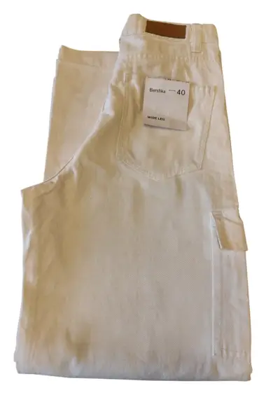 Jeans Bershka Wide Leg Tiro Alto Color Crema, 40 - miniatura 6