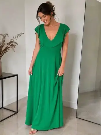 Vestido largo verde elegante para mujer - miniatura 1