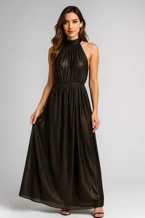 Vestido largo negro elegante para mujer - 1
