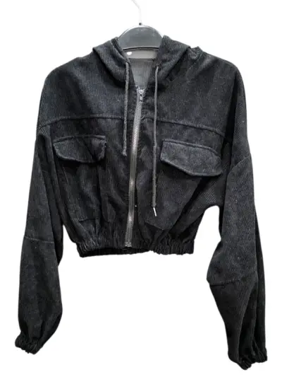 Chaqueta corta negra con capucha - miniatura 1