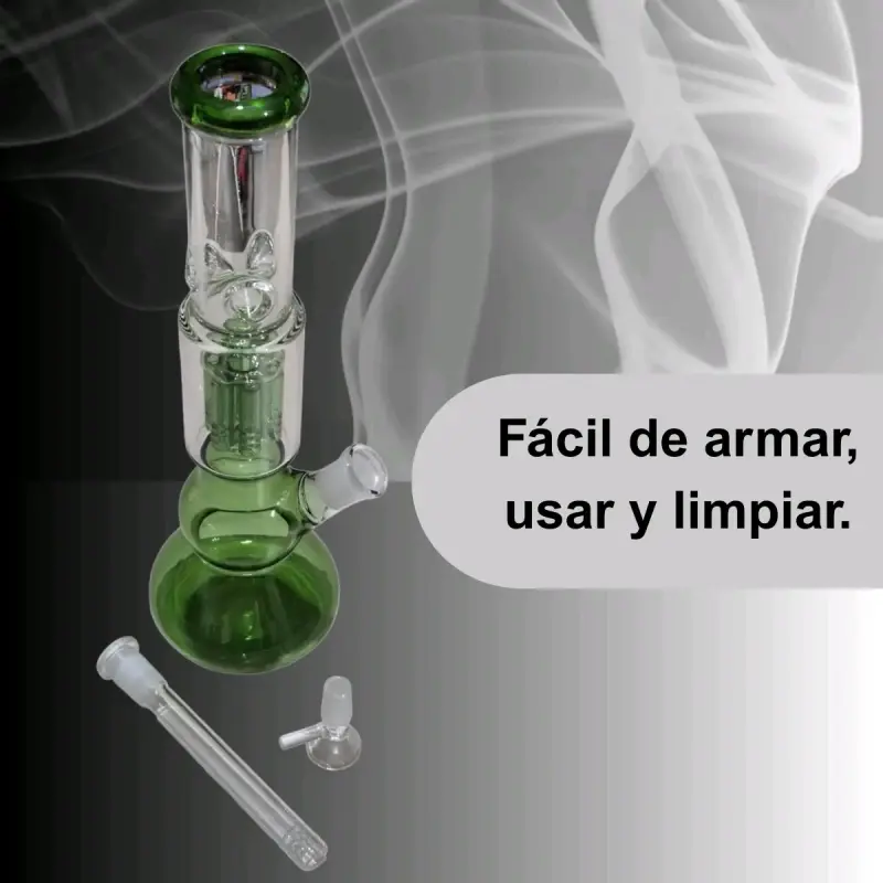 Bong de vidrio con percolador verde 30 cm - 3