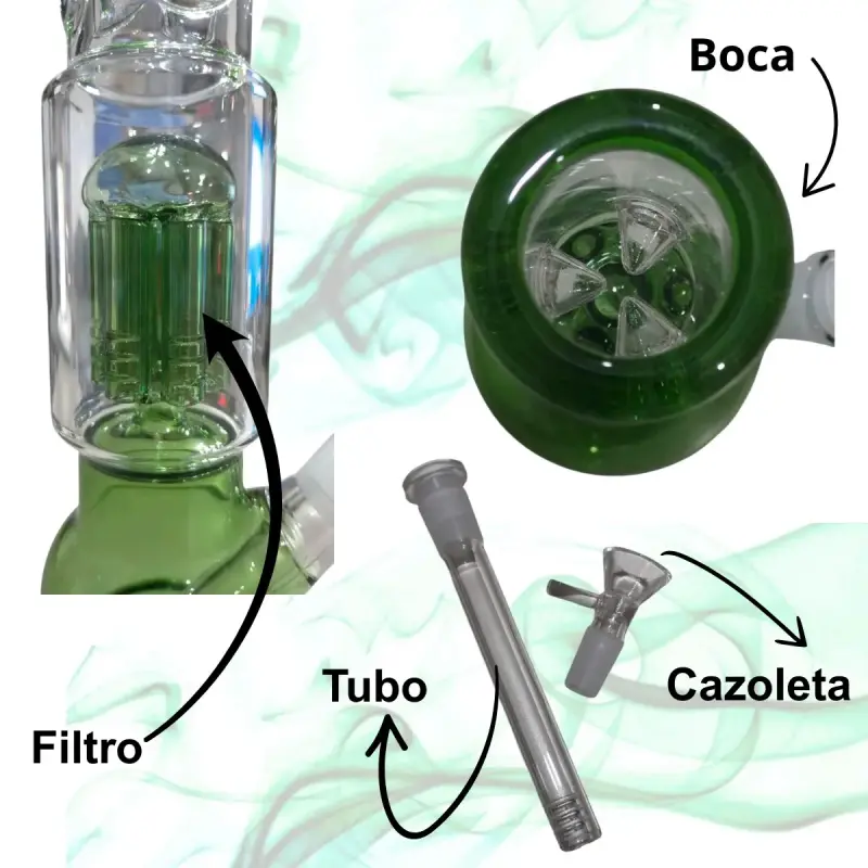 Bong de vidrio con percolador verde 30 cm - 4