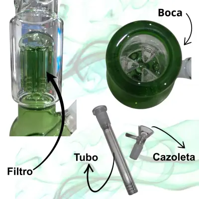 Bong de vidrio con percolador verde 30 cm - miniatura 4