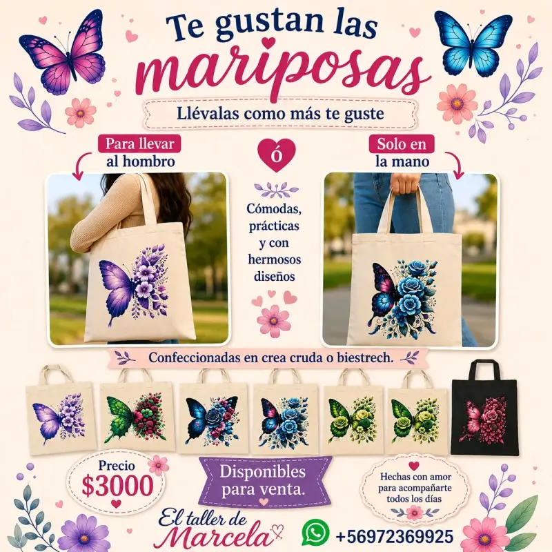 Bolso de tela con diseño de mariposas