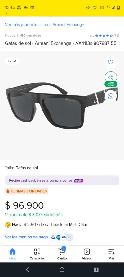 Gafas de sol Armani Exchange negras - miniatura 4